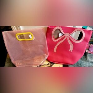 Pink Ribbon Accent Tote Bag & Pink Clear Gift Bag Bath & Body Works